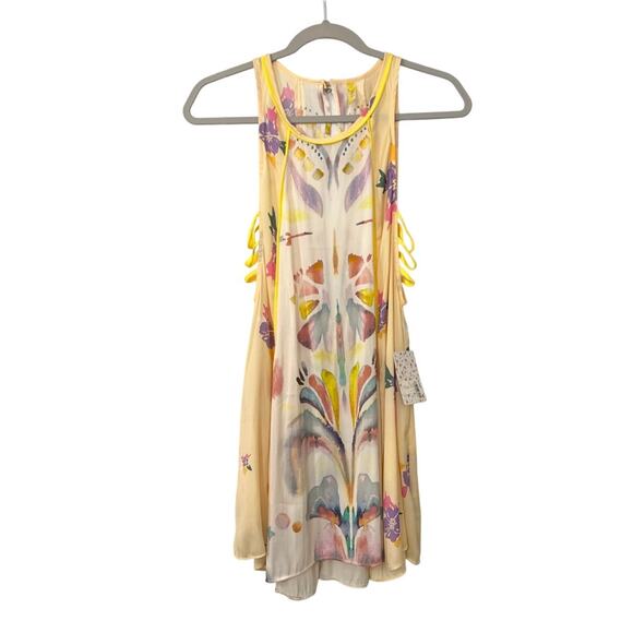 Free People Side Cut Out Flowy Floral Yellow Casual Dress Size Women's XS NWT - Picture 1 of 4